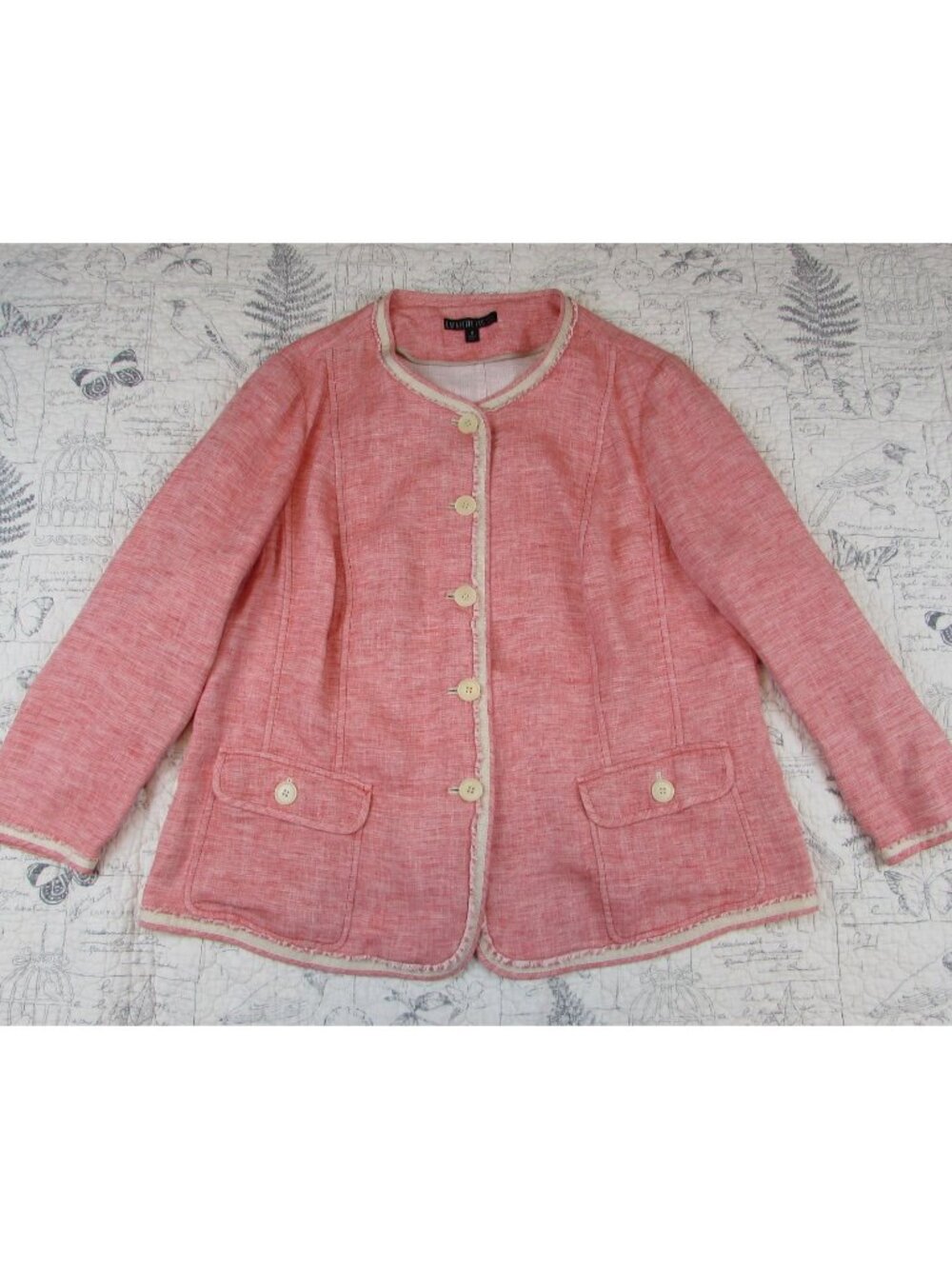 EUC LAFAYETTE 148 NY CORAL PINK SLUBBED LINEN CONTRAST TRIM JACKET BLAZER 18